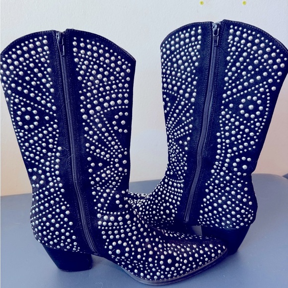 Coconuts by Matisse Black and Silver Studded Heeled Boots - Picture 4 of 9